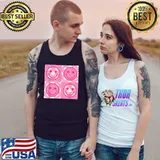 Checkered Pattern Smile Face Meme Pink Happy Face Colorful T-Shirt Tank Top
