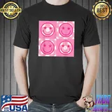 Checkered Pattern Smile Face Meme Pink Happy Face Colorful T-Shirt