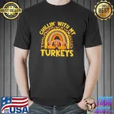 Chillin With My Turkeys Thanksgiving Matching Rainbow Leopard Turkey T-Shirt