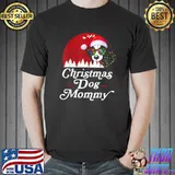 Christmas Dog With Christmas Necklace Lights Dog Mommy Vintage Sunset T-Shirt