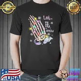 Christmas family skeleton hands pray lights let it snow T-Shirt