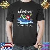 Christmas Life Is Better At The Lake Boat Lover Boating Santa Dabbing T-Shirt