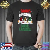 Christmas Santa's Favorite School Librarian Hat Santa Plaid And Leopard T-Shirt