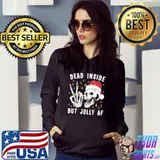 Christmas Skeleton Lights Santa Hat Tee-Christmas Dead Inside But Jolly T-Shirt Hoodie