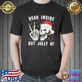 Christmas Skeleton Lights Santa Hat Tee-Christmas Dead Inside But Jolly T-Shirt