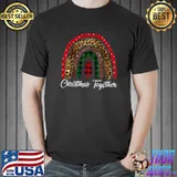 Christmas Together Pajamas 2022 Rainbow Leopard Red And Green Plaid Xmas Tree T-Shirt