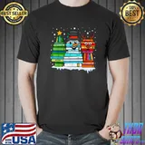 Christmas Tree Snowman Reindeer Book Stack Tee Librarian T-Shirt