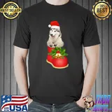 Cute Husky Christmas Pajama Santa Claus Boots Ornament T-Shirt