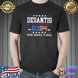 DeSantis 2024 Make America Florida Election Usa Flag Stars T-Shirt