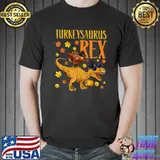 Dinosaur Thanksgiving Boys Turkey Dabbing Saurus T rex Pumpkin Autumn Fall T-Shirt