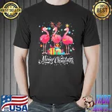 Flamingo christmas pajamas merry christmas flamingo pink art classic shirt