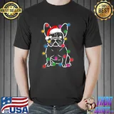 French Bulldog Dog Santa Hat Christmas Lights Xmas Pajama T-Shirt