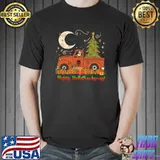 Happy Hallothanksmas Santa Harvest Truck Pumpkin Moon Bats T-Shirt