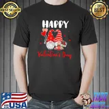 Happy Valentine's Day Couple Gnomes Hearts Flowers Family Lover T-Shirt