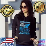 In November We Wear Blue Diabetic T1d T2d Diabetes Awareness Butterfly T-Shirt Hoodie