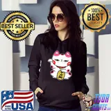 Japanese Good Luck Cat Maneki-neko Feng Shui Cat T-Shirt Hoodie