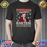 Joe Biden Wear Santa Hat Weath Happy Easter Ugly Christmas T-Shirt