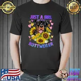 Just A Girl Who Loves Rottweiler Dog Hearts Sunflower Loving Girl Puppy T-Shirt