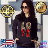 Leopard And Plaid Pattern Word Love T-Shirt Hoodie