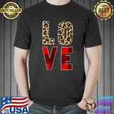 Leopard And Plaid Pattern Word Love T-Shirt