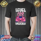 Level 100 Days Of School Unlocked Student 100th Days Video Gamer T-Shirt