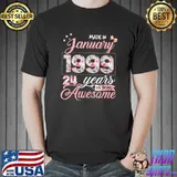 Made In January 1999 24 Years Of Being Awesome 24th Birthday Floral cT-Shirt