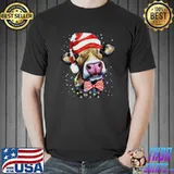 Merry Christmas Cow Santa Hat Christmas Lights Xmas T-Shirt