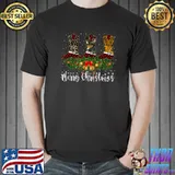 Merry Christmas Cowboy Boot Western Leopard Xmas Pajamas T-Shirt