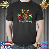 Merry Christmas Dog Paws Lights Buffalo Plaid & Leopard Xmas T-Shirt