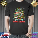 Merry Fishmas Christmas Tree Lights Fish Fishing Rod T-Shirt