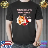 Most Likely To Bring Home A Cat On Santa Hat Cute Cat Lovers Christmas T-Shirt