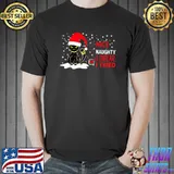 Nice Naughty I Swear I Tried Christmas Cat Wear Santa Hat Checklist T-Shirt
