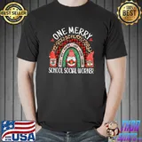 One Merry School Social Worker Gnomes Christmas Social Work Rainbow Leopard T-Shirt