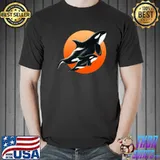 Orca Whale Mom And Baby Whale Ink Art Sunset T-Shirt