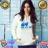 Peace Love Care Diabetic Diabetes Awareness High Hand Heart Ribbon Blue T-Shirt Hoodie