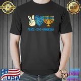Peace Love Hanukkah Leopard Heart Menorah Dreidel Star Jewish T-Shirt