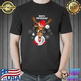Reindeer Wear Santa Hat And Sunglasses Snow Merry Christmas T-Shirt