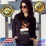 reindeer's face with sign, making crazy face Christmas style T-Shirt Hoodie