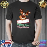 reindeer's face with sign, making crazy face Christmas style T-Shirt