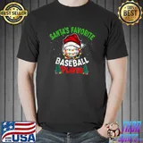 Santa's Favorite Baseball Player Christmas Lights Xmas T-Shirt