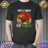 Save A Turkey Eat A Pickles Thanksgiving Costume 2022 Vintage Sunset T-Shirt