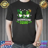 Shenanigans Squad St Patricks Day Gnomes Green Proud Irish Plaid And Leopard T-Shirt