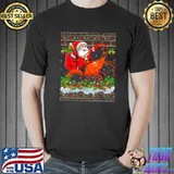 Shrimp Xmas Ugly Santa Riding Shrimp Christmas T-Shirt