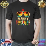 Sunglasses Palms Tree Vintage Merry Cruisemas 2022 Christmas Santa Reindeer Cruise T-Shirt