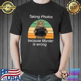 Taking photos because murder is wrong cat vintage sunset T-Shirt