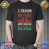 Teacher I Teach Cutest 2nd Grade Elves Elf Groovy Christmas Retro T-Shirt