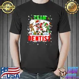 Team dentist santa clause and reindeer and elf dabbing dental christmas dentist T-Shirt