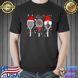 Tennis Racket Wearing Xmas Hat Christmas Tennis Racket Lover T-Shirt