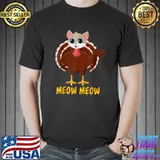 Thanksgiving Cat Fake Cat Meow Thanksgiving Turkey T-Shirt