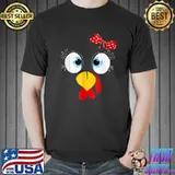 Turkey Face Eyelashes Ribbon Red Thanksgiving T-Shirt